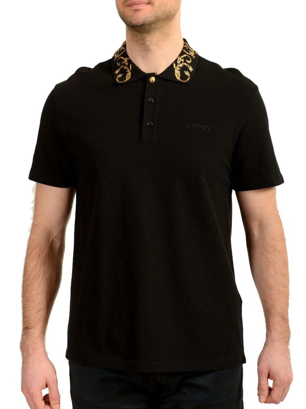 Versace Men's Black Logo Embroidery Short Sleeve Polo Shirt US XL IT 54
